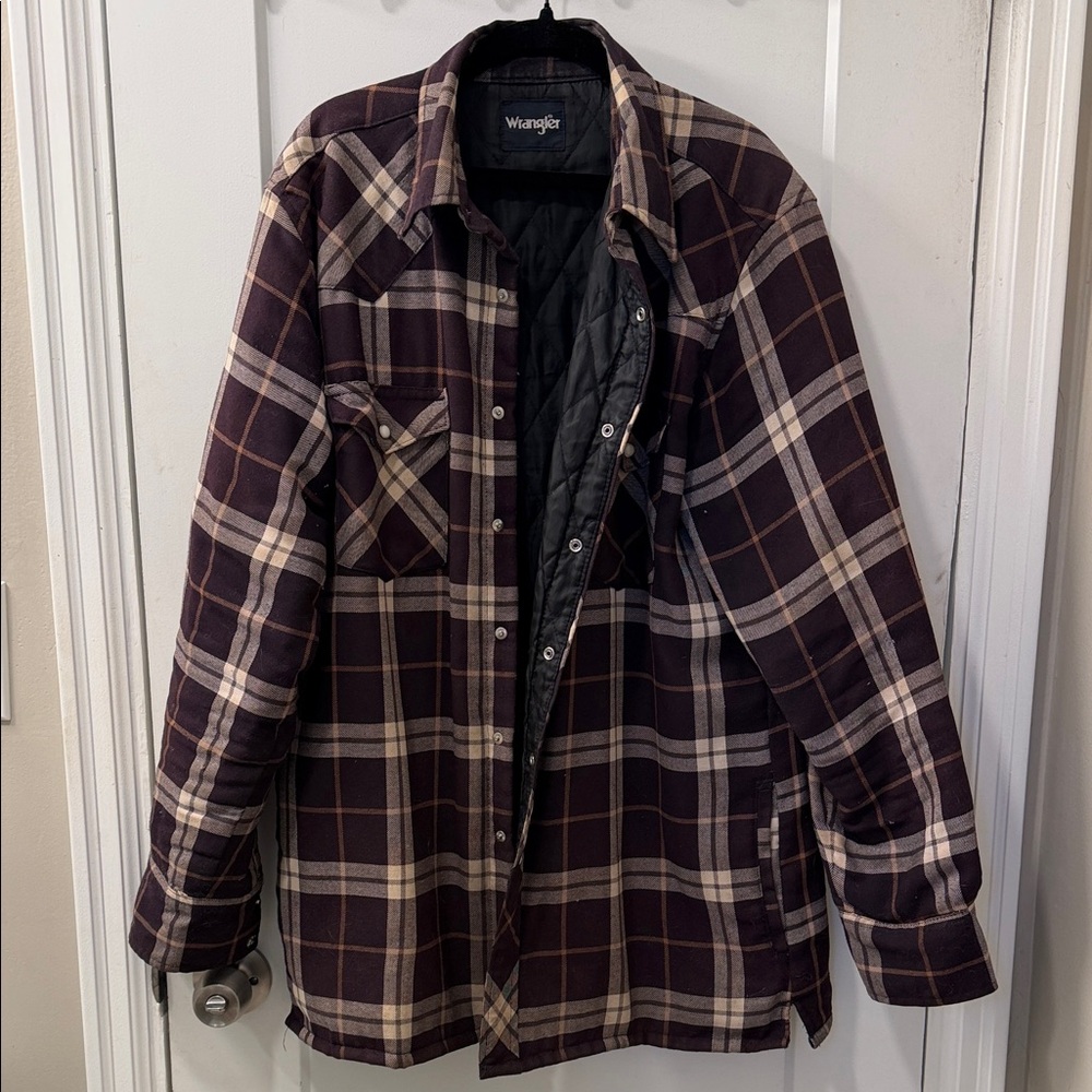 Wrangler Purple & White Plaid Quilted Shirt Jacket